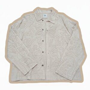 ZARA Embroidered Button-Up Tan Overshirt